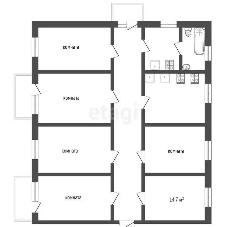 1к в -комнатной квартире (14.7 м) - Фото 1