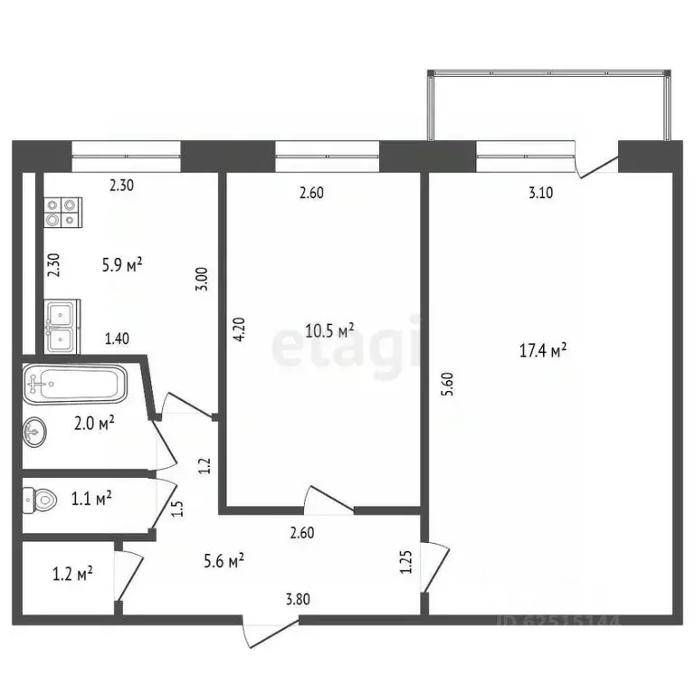2-к кв. Кемеровская область, Ленинск-Кузнецкий просп. Кирова, 75А ... - Фото 1