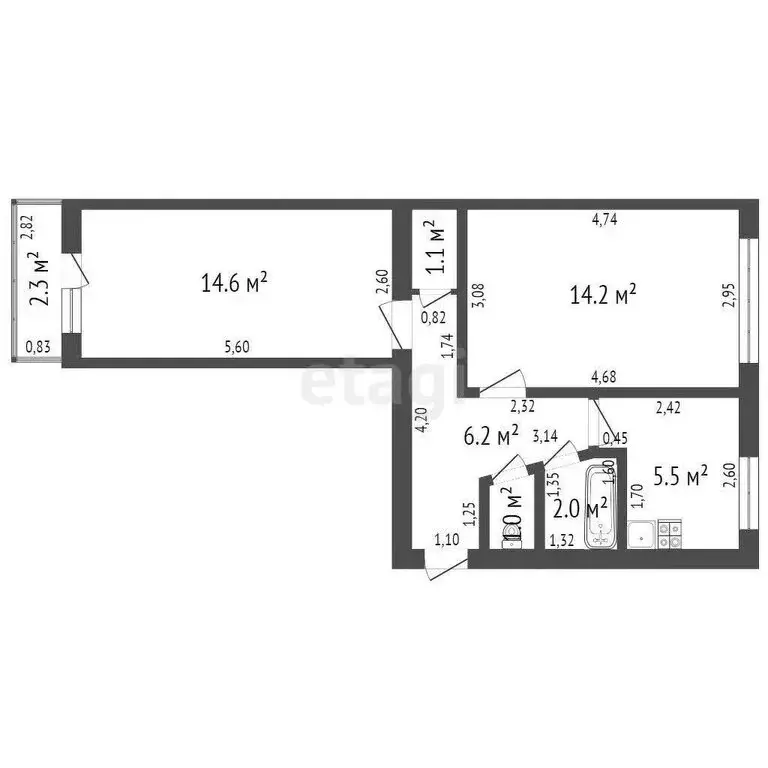2-комнатная квартира: Стерлитамак, улица Худайбердина, 95 (44.6 м) - Фото 1