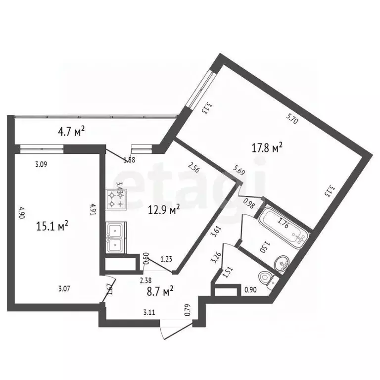 2-к кв. Санкт-Петербург ул. Русановская, 18к3 (59.3 м) - Фото 2