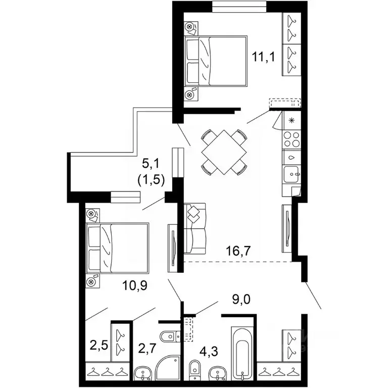 2-к кв. Краснодарский край, Сочи пос. Кудепста,  (58.7 м) - Фото 0