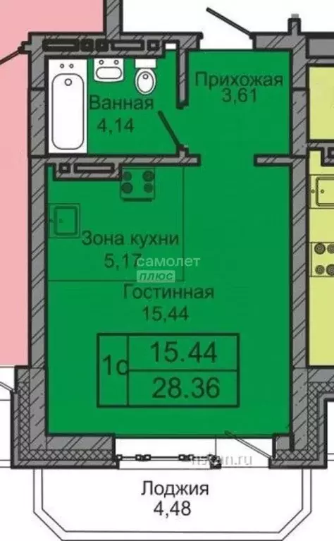 Студия Новосибирская область, Новосибирск ул. Кирова, 236 (28.6 м) - Фото 1