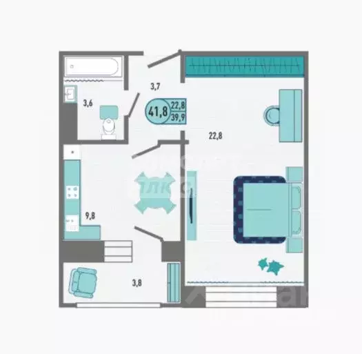 1-к кв. Липецкая область, Липецк Минская ул., 4Ак1 (41.8 м) - Фото 2