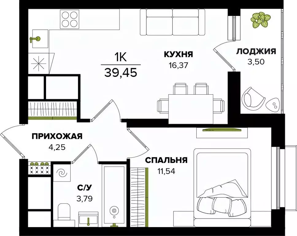 1-к кв. Тульская область, Тула  (39.45 м) - Фото 0