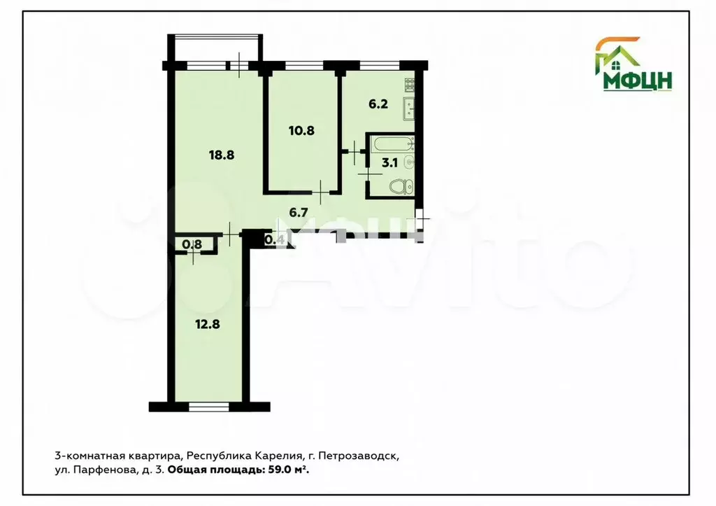3-к. квартира, 59 м, 2/5 эт. - Фото 0