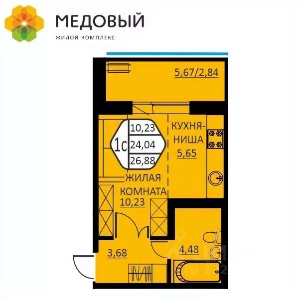 1-к кв. Пермский край, д. Кондратово ул. Г.Н. Нифантова, 12 (26.88 м) - Фото 0