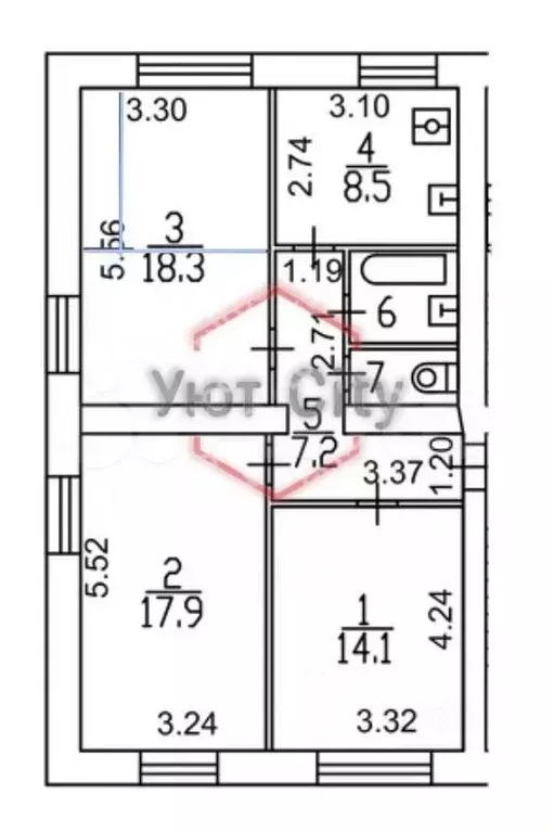 3-к. квартира, 70 м, 1/5 эт. - Фото 0