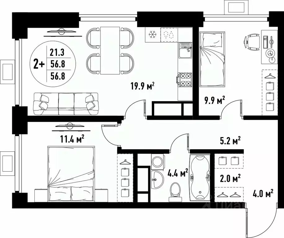 3-к кв. Астраханская область, Астрахань ул. Бэра, 29 (56.8 м) - Фото 2