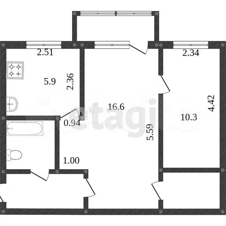 2-к. квартира, 44 м, 5/5 эт. - Фото 0