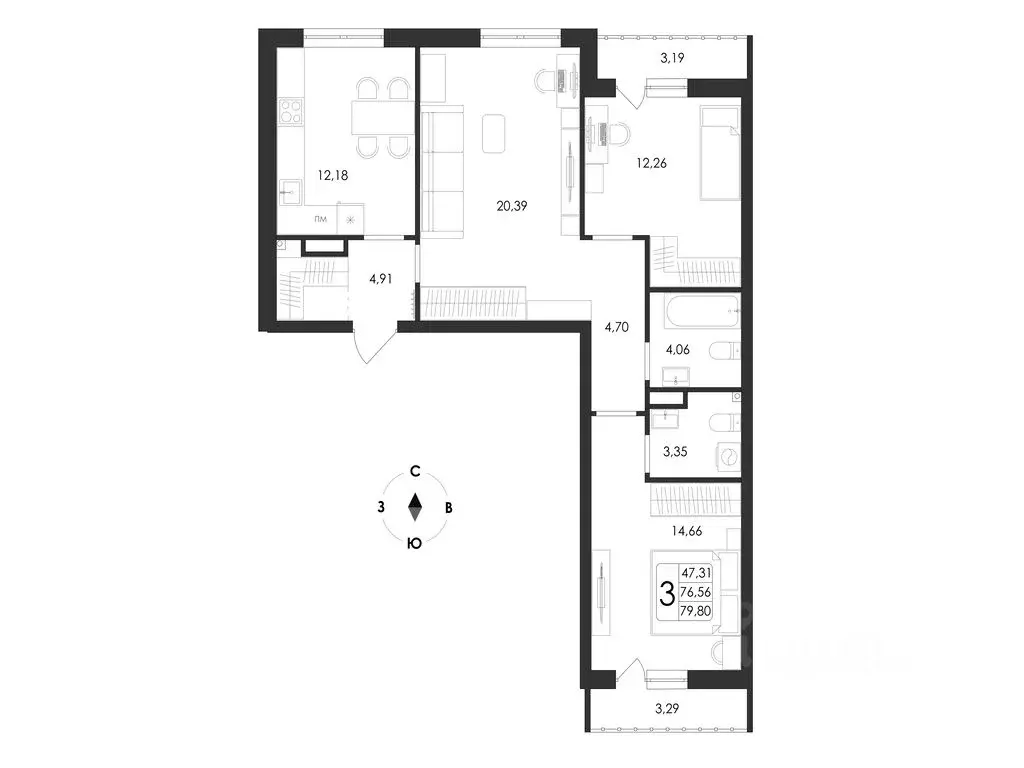 3-к кв. Воронежская область, Воронеж Первое Мая мкр, Май жилой ... - Фото 1