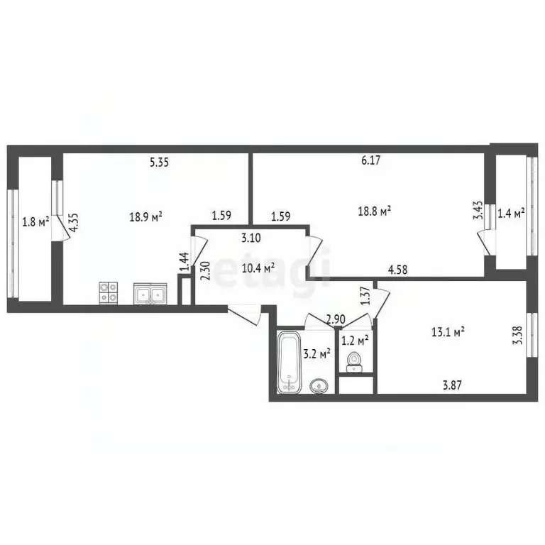2-к кв. Санкт-Петербург Кременчугская ул., 11К1 (65.6 м) - Фото 1