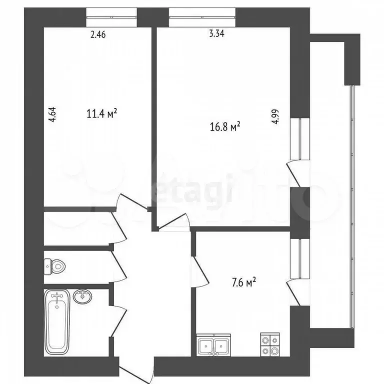 2-к. квартира, 47,1 м, 3/12 эт. - Фото 0
