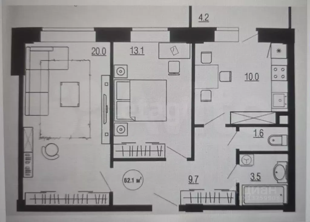 2-к кв. Липецкая область, Липецк Елецкое ш., 7А (56.6 м) - Фото 1