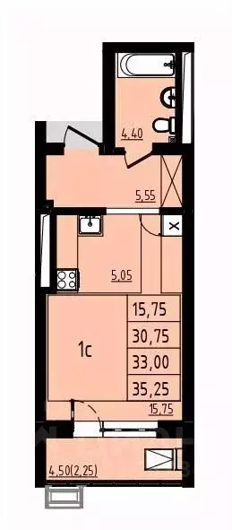 Студия Башкортостан, Уфа Затон-Восточный жилрайон, Новаленд мкр,  ... - Фото 1