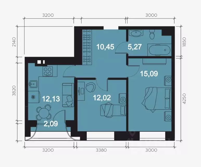 2-к кв. Иркутская область, Иркутск наб. Верхняя, 131 (57.0 м) - Фото 1