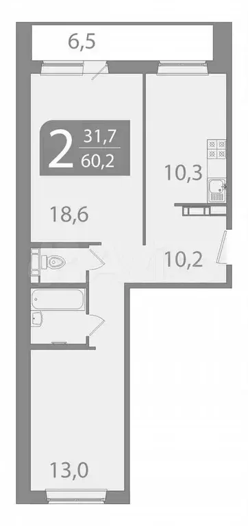 2-к. квартира, 60,2 м, 8/10 эт. - Фото 0