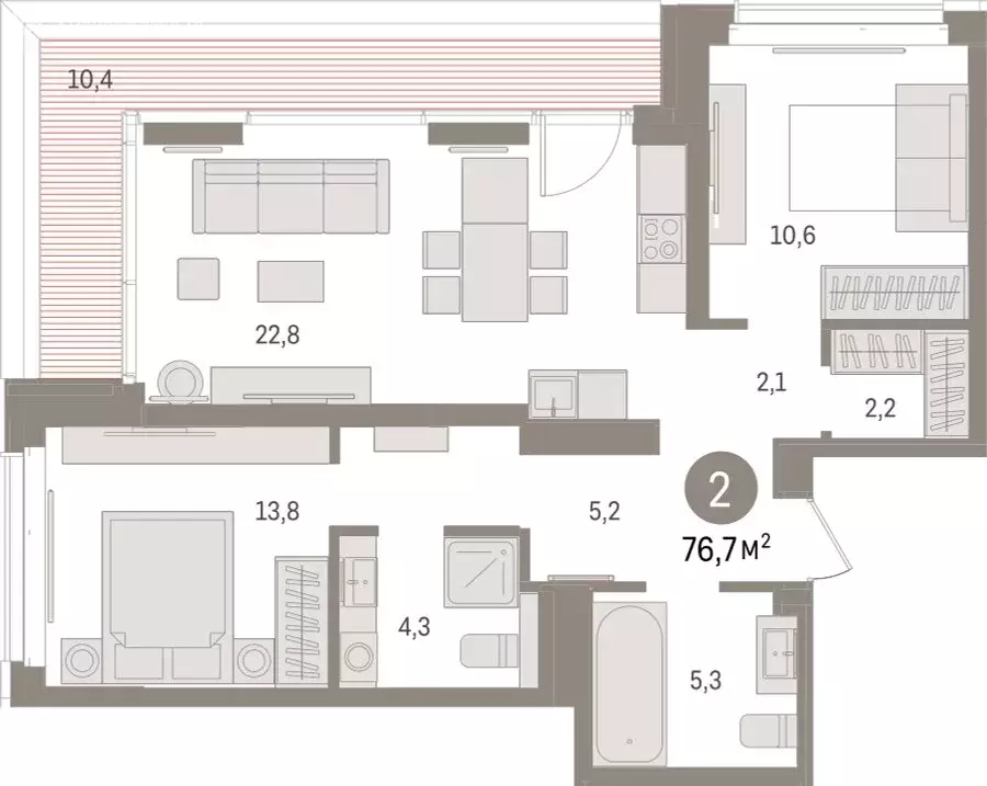 2-комнатная квартира: Тюмень, Холодильная улица, 65с2 (76.68 м) - Фото 0