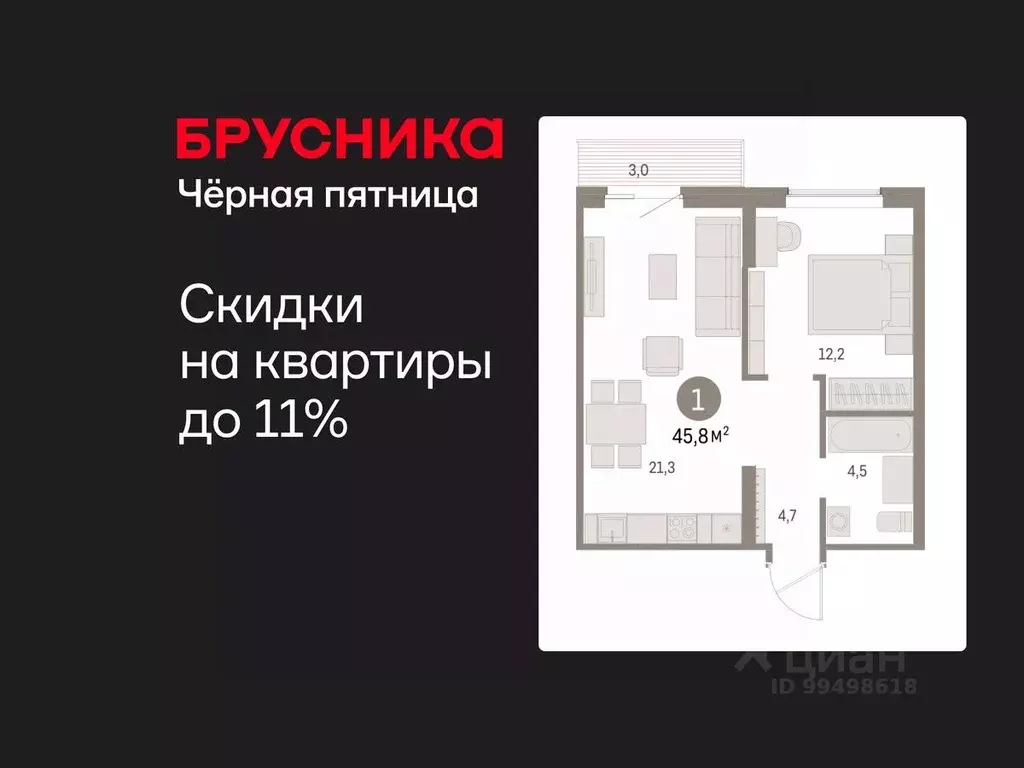 1-к кв. Курганская область, Курган Центральный жилрайон, Дом Кино ... - Фото 1