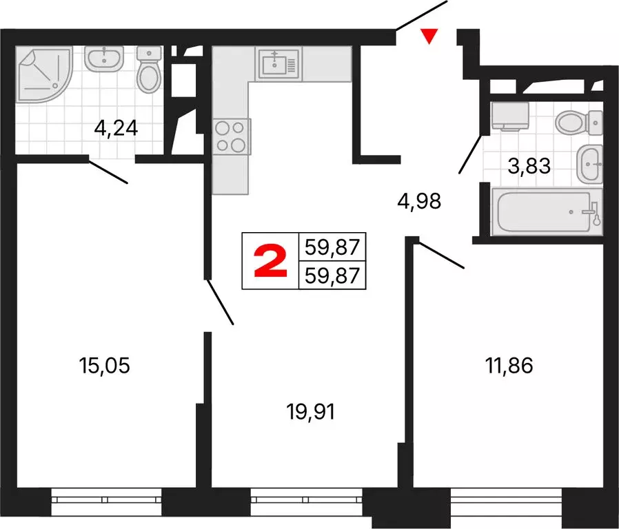 2-комнатная квартира: Екатеринбург, жилой район Втузгородок (59.87 м) - Фото 2