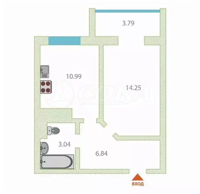 1-к кв. тюменская область, тюмень ул. тимофея чаркова, 81 (35.5 м) - Фото 1