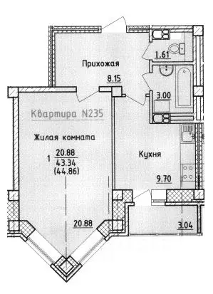 1-к кв. Смоленская область, Смоленск ул. Крупской (44.86 м) - Фото 0