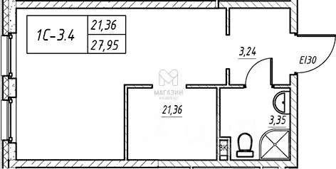 Студия Санкт-Петербург ул. Архивная, 3к1 (27.95 м) - Фото 2