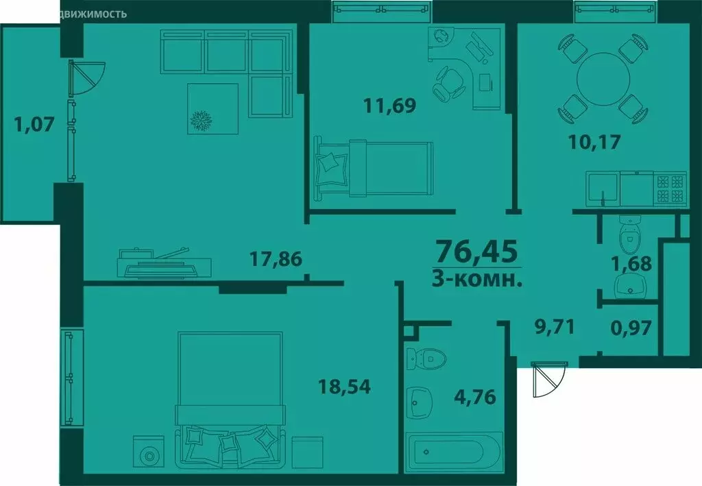 3-комнатная квартира: Ульяновск, 19-й микрорайон, жилой комплекс ... - Фото 1