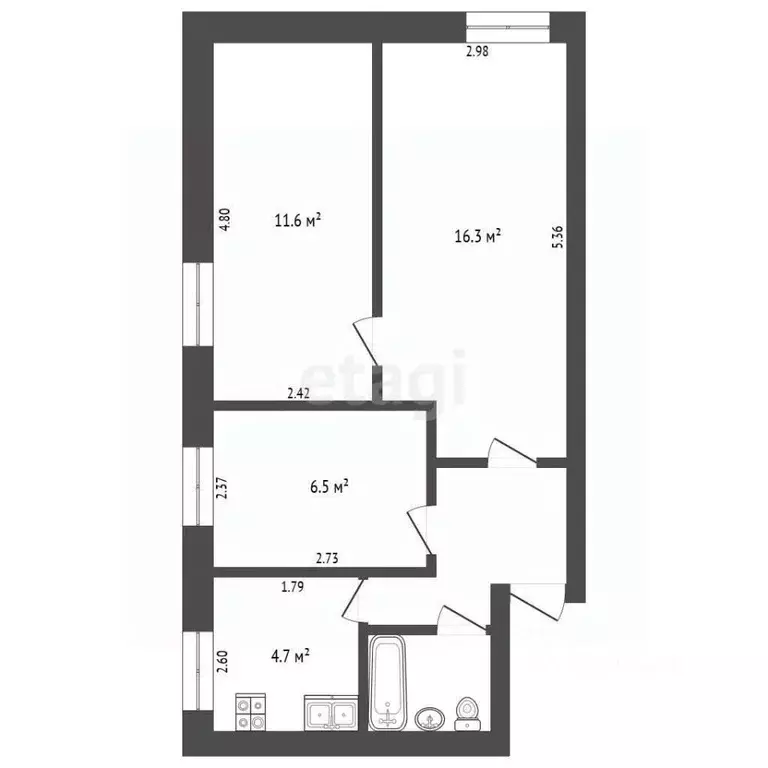 3-к кв. Тюменская область, Тюмень Гилево мкр, ул. Вербная, 3 (49.0 м) - Фото 1