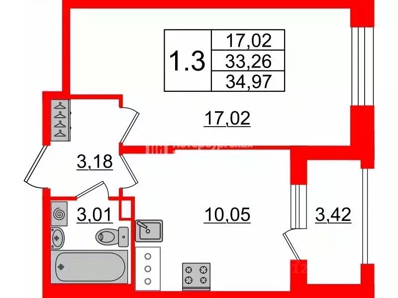 1-к кв. Санкт-Петербург Уральская ул., 25 (35.0 м) - Фото 2