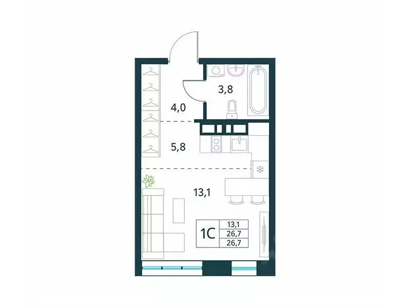 Студия Забайкальский край, Чита Хороший мкр, 15 (26.7 м) - Фото 1