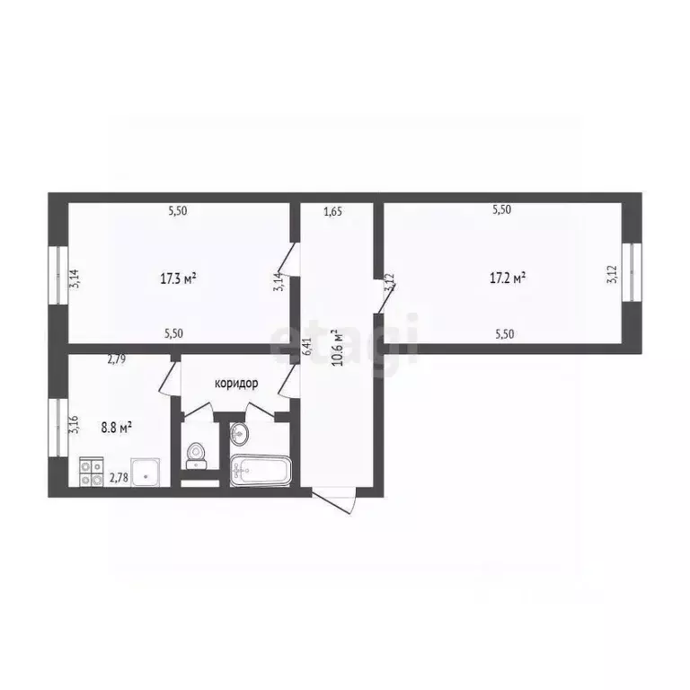 2-к кв. Белгородская область, Белгород ул. Щорса, 46 (52.5 м) - Фото 2