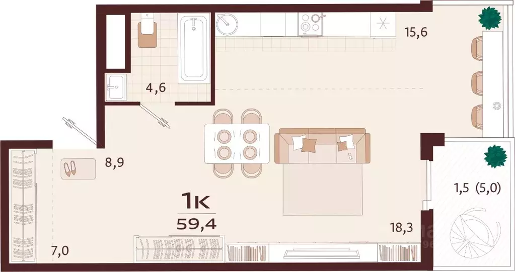 1-к кв. Крым, Ялта ул. Спендиарова, 5 (59.4 м) - Фото 1