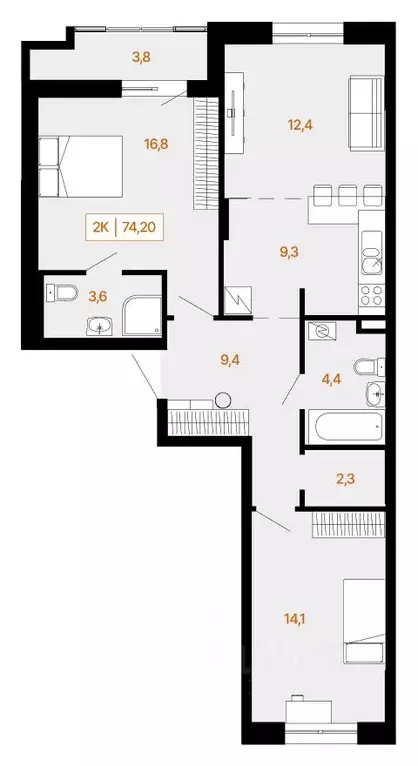 2-к кв. Ханты-Мансийский АО, Ханты-Мансийск Самаровская ул., 2А (74.2 ... - Фото 0