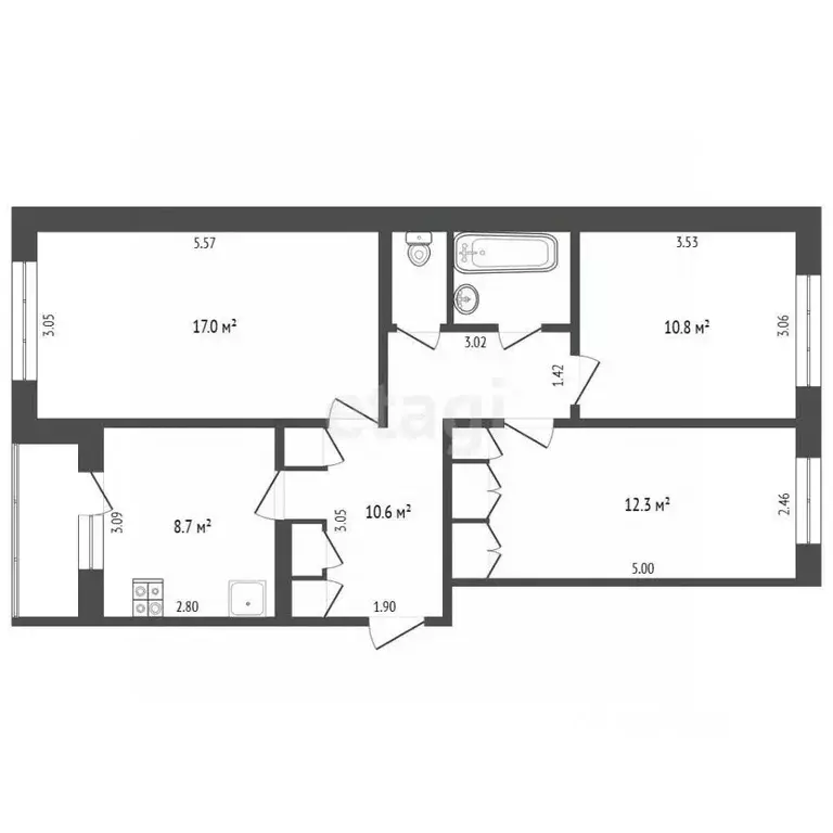 3-к кв. Московская область, Жуковский Клубная ул., 8 (66.9 м) - Фото 2