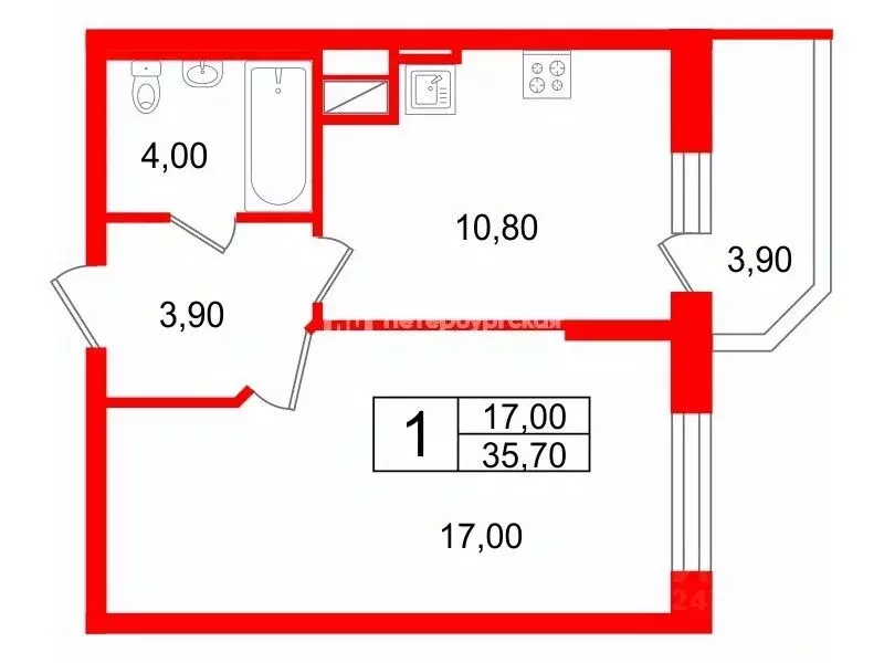 1-к кв. Санкт-Петербург ул. Русановская, 17к2 (35.7 м) - Фото 1
