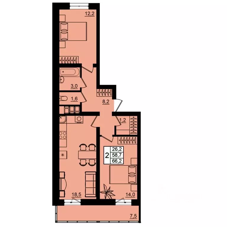 2-к кв. Волгоградская область, Волгоград Рубин жилой комплекс (66.2 м) - Фото 1