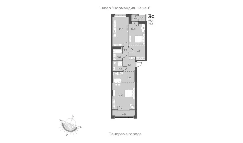 3-комнатная квартира: Новосибирск, улица Аэропорт, 60 (79.3 м) - Фото 0
