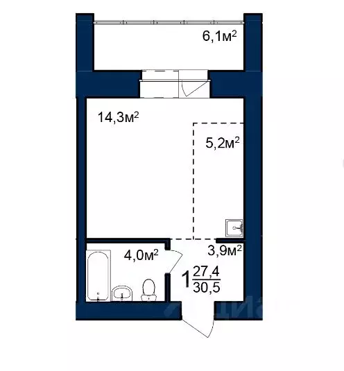 Студия Амурская область, Благовещенск 224-й кв-л,  (30.5 м) - Фото 0