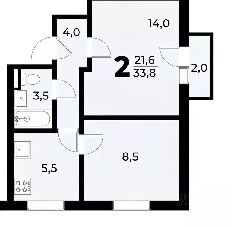 2-к кв. Москва ул. Сталеваров, 26К2 (33.8 м) - Фото 2
