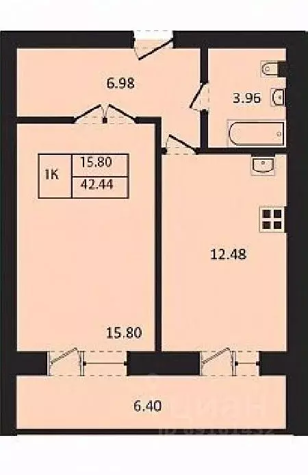 1-к кв. Новосибирская область, Новосибирск ул. Юности, 9 (42.44 м) - Фото 0