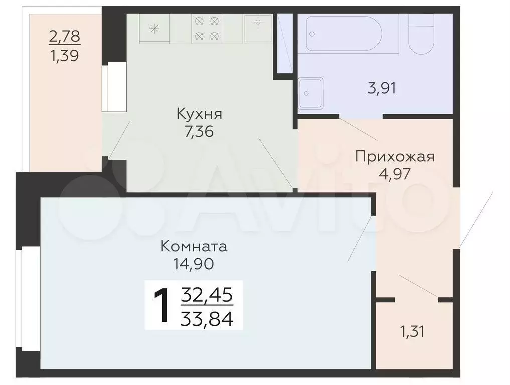 1-к. квартира, 33,8 м, 8/18 эт. - Фото 0