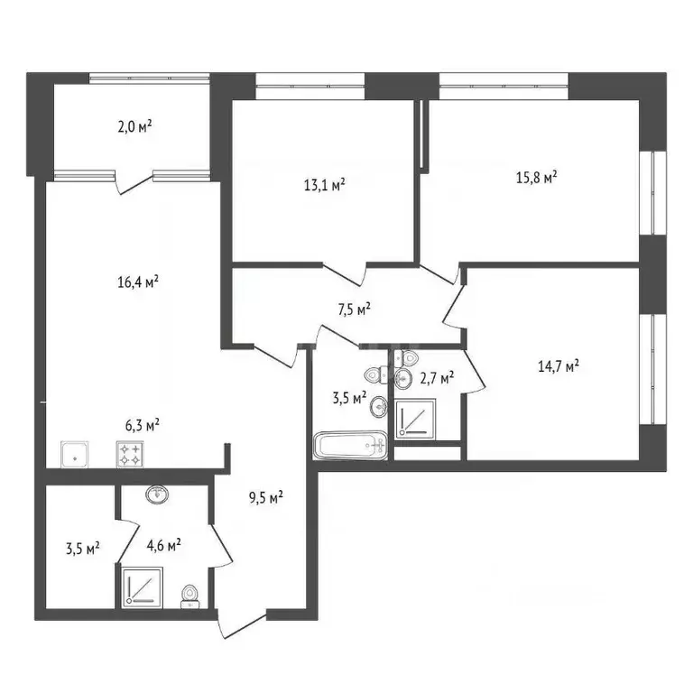 3-к кв. Башкортостан, Уфа ул. Подполковника Недошивина, 7 (100.0 м) - Фото 1