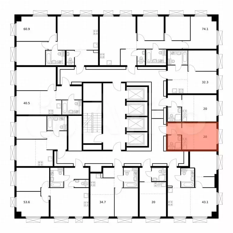 Квартира-студия, 19,9 м, 32/33 эт. - Фото 1