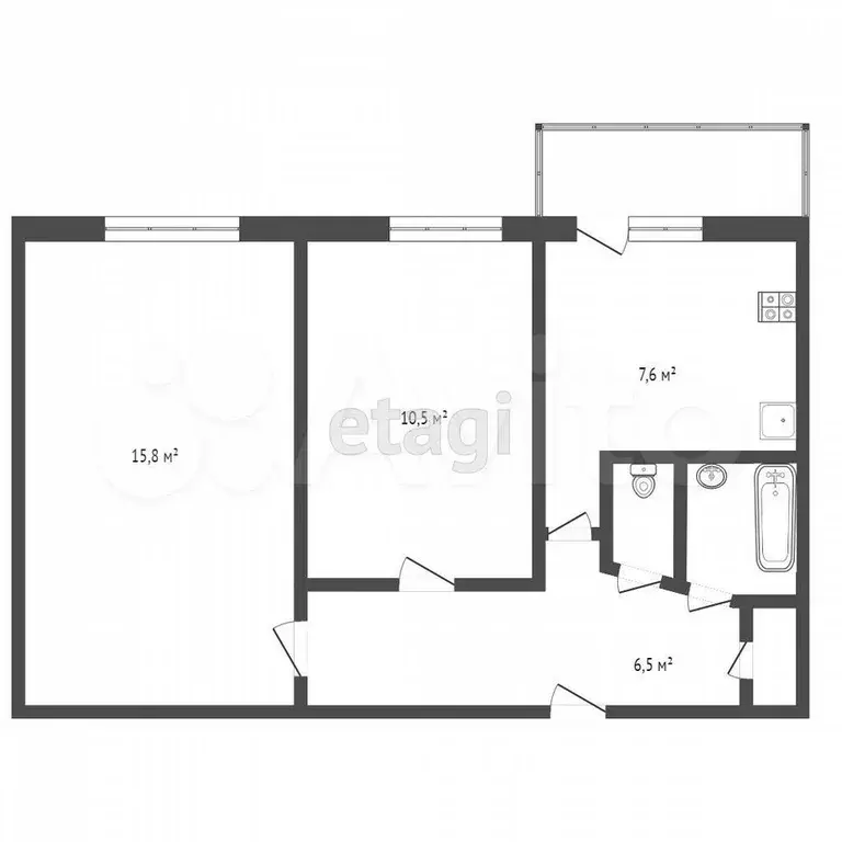 2-к. квартира, 44 м, 6/9 эт. - Фото 0