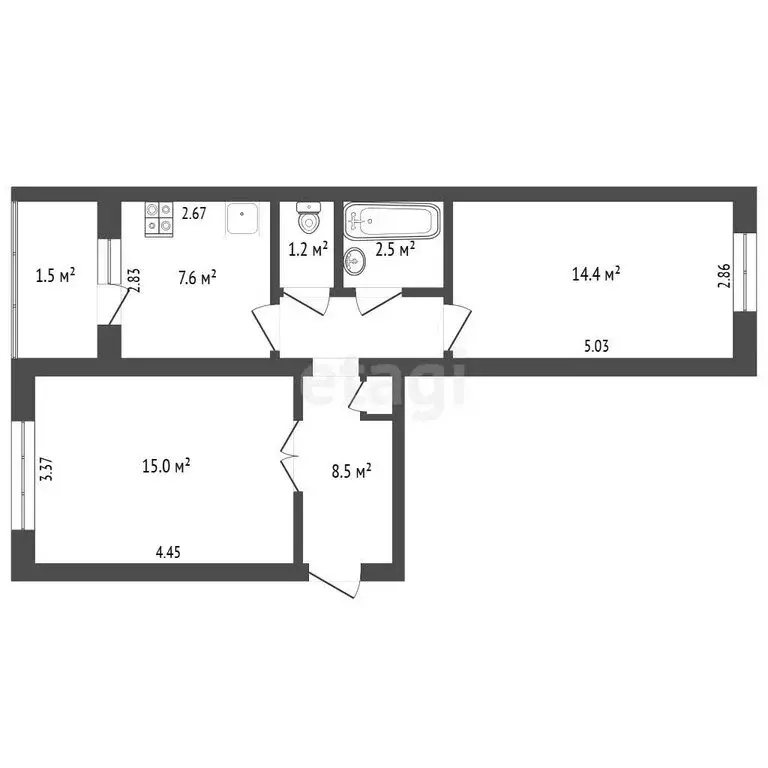 2-комнатная квартира: Ишимбай, улица Богдана Хмельницкого, 23 (49.6 м) - Фото 1