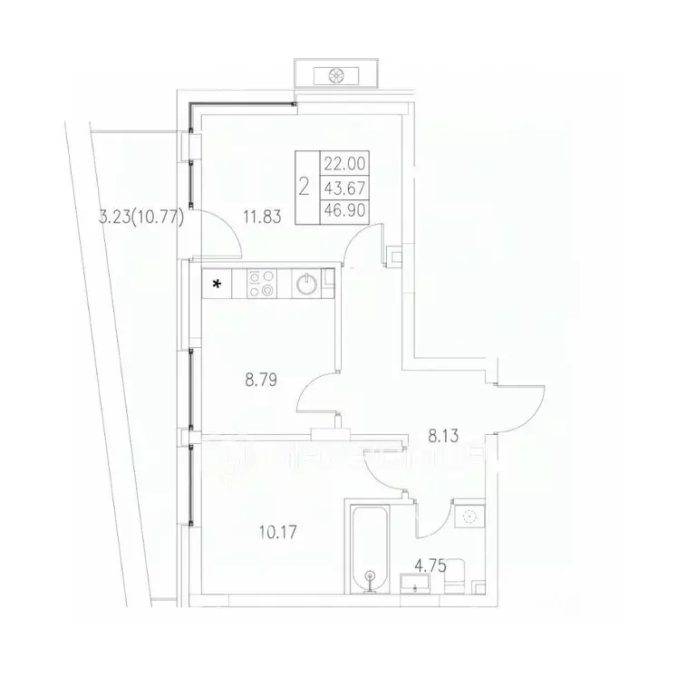 2-к кв. Татарстан, Казань ул. Ярдем, 3 (46.9 м) - Фото 2