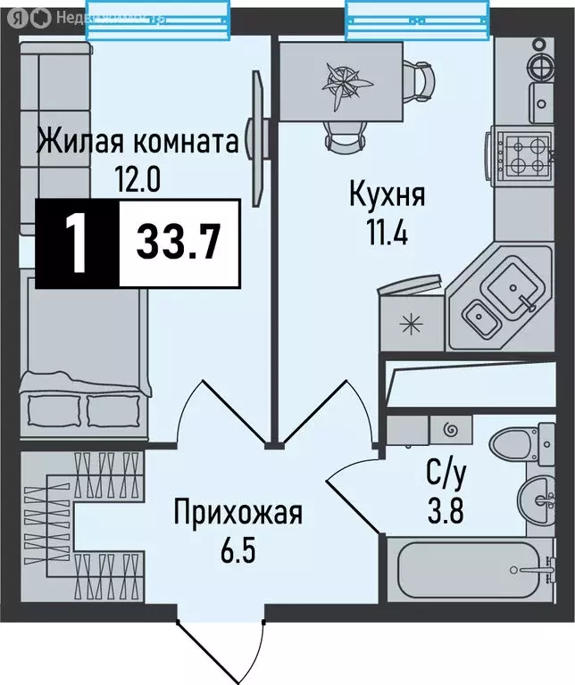 1-комнатная квартира: Железноводск, посёлок Иноземцево, посёлок ... - Фото 0