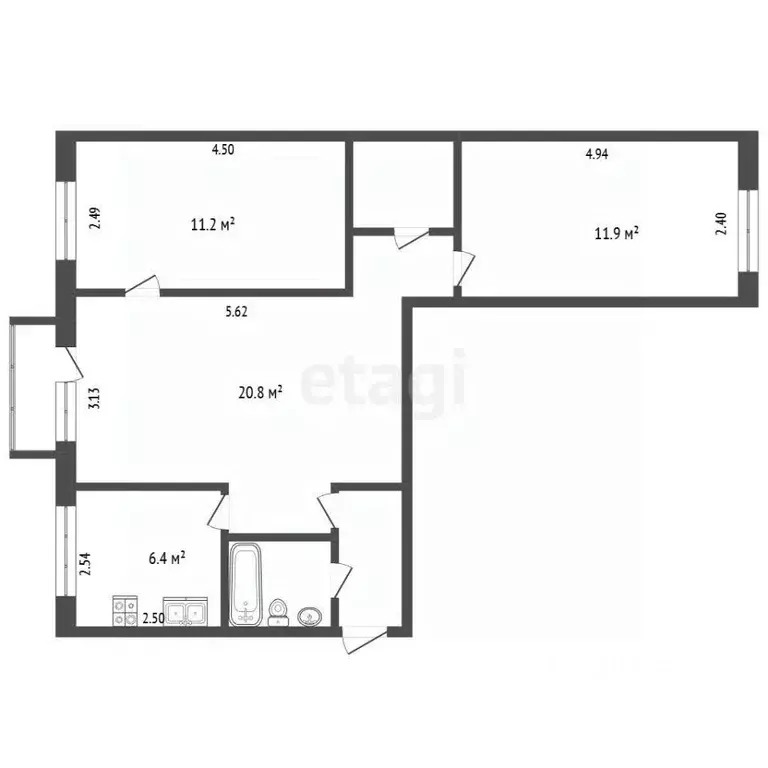 3-к кв. Омская область, Омск Заозерный мкр, ул. Глинки, 4Б (58.7 м) - Фото 2
