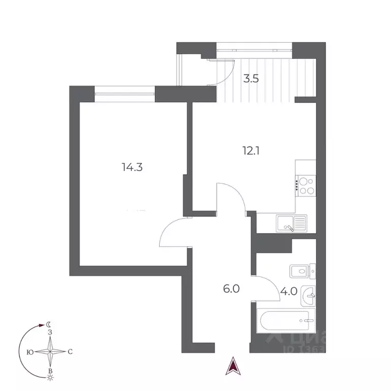 1-к кв. Новосибирская область, Новосибирск Оскар жилой комплекс (39.9 ... - Фото 1