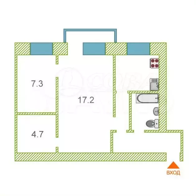 2-к. квартира, 45 м, 5/5 эт. - Фото 0